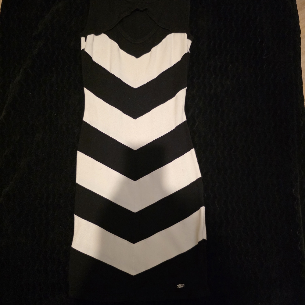 Guess Black and White Striped Mini Dress